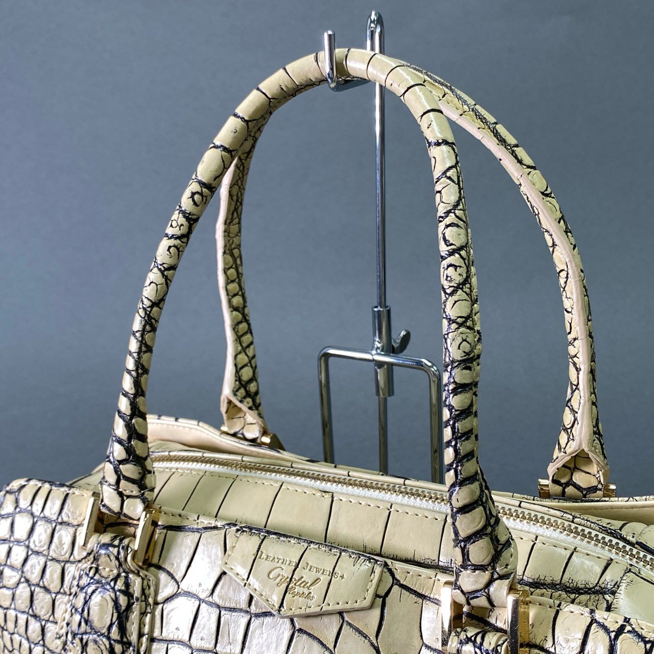 Fd18 【美品】JRA認定 LEATHER JUWELS Crystal Reptiles レザージュエルズ バニラ クロコダイルレザー 2way ハンドバッグ ショルダーバッグ レディース 女性用 鞄