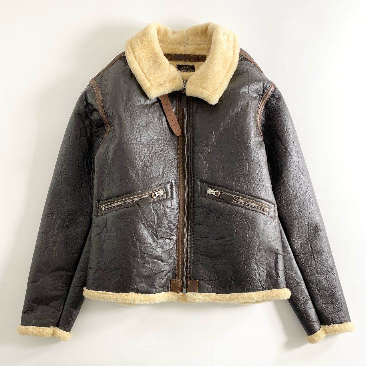 32d12 【美品】 EASTMAN LEATHER CLOTHING イーストマンレザー D-1 U.S. AIR FORCES フライトジャケット ムートンジャケット S ブラウン メンズ