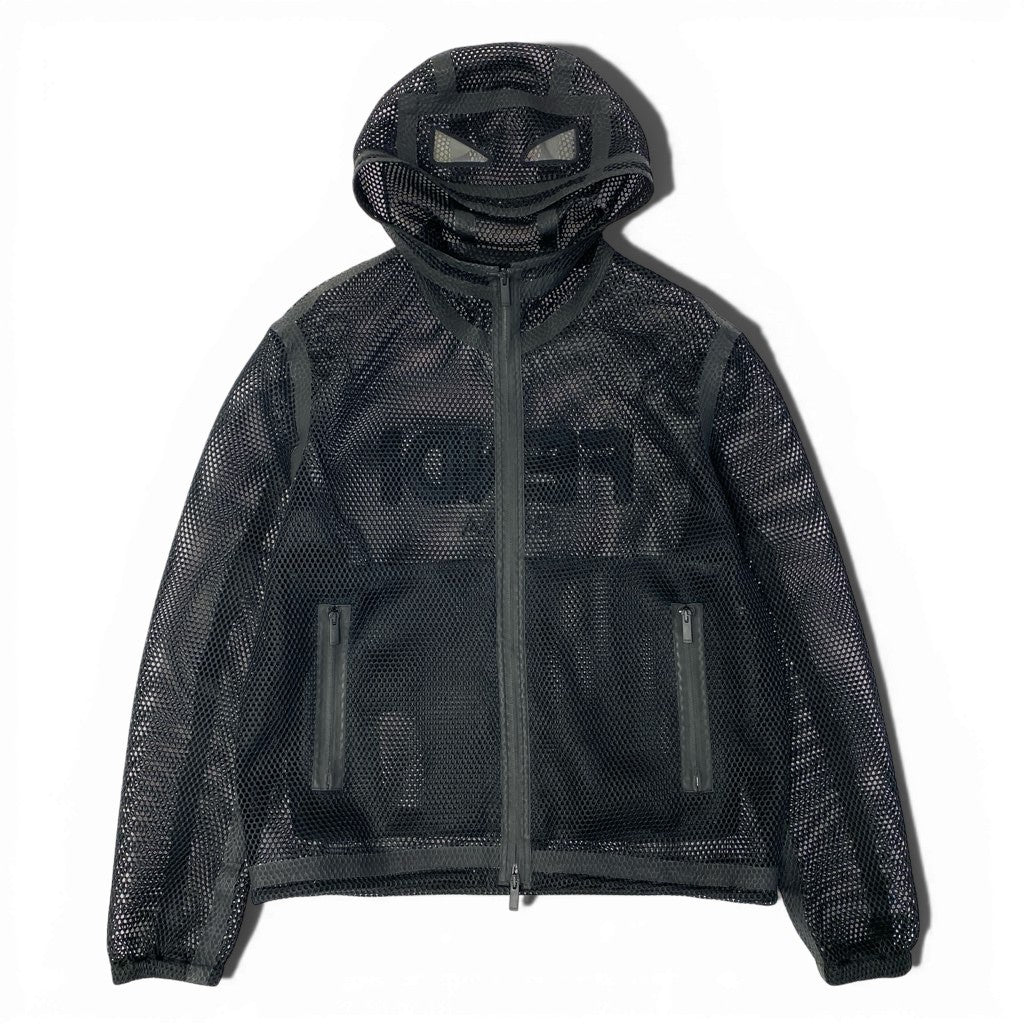 29a9 FENDI フェンディ フルジップ メッシュパーカー バグズアイ フーディージャケット バックロゴ イタリア製 メンズ 紳士服 FW0832 A6TS 48 ブラックo07t