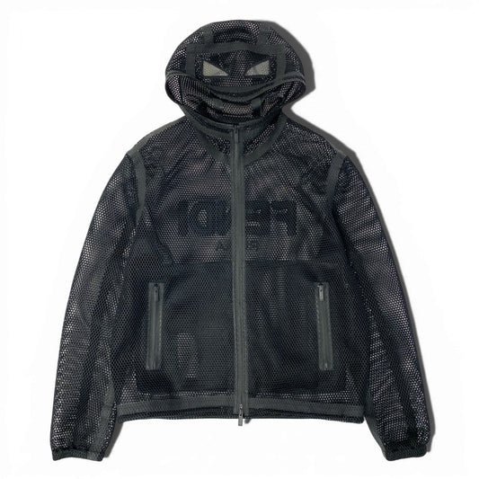 29a9 FENDI フェンディ フルジップ メッシュパーカー バグズアイ フーディージャケット バックロゴ イタリア製 メンズ 紳士服 FW0832 A6TS 48 ブラックo07t