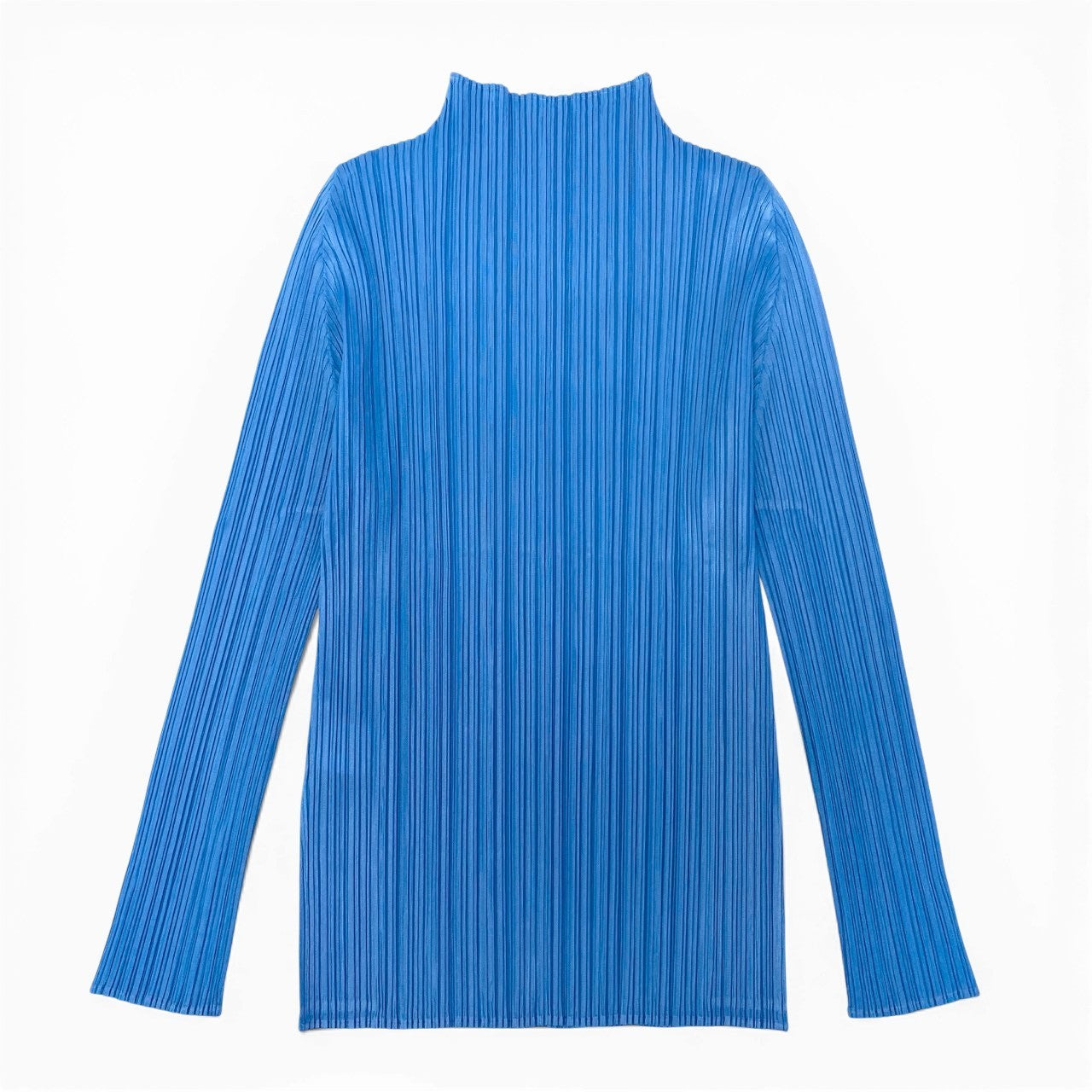 78b5【美品】PLEATS PLEASE プリーツプリーズ ハイネックプリーツカットソー ロングスリーブカットソー トップス PP11-JK761 3サイズ ブルー ポリエステル100％ レディース 女性用u02t