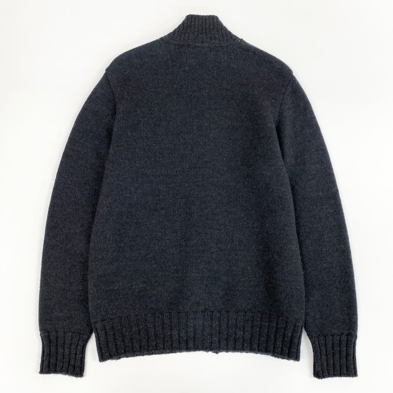 67j6 BURBERRY LONDON バーバリーロンドン フルジップ ニットジャケット ブルゾン リブハイネック  M ダークグレー ウール100％u02t