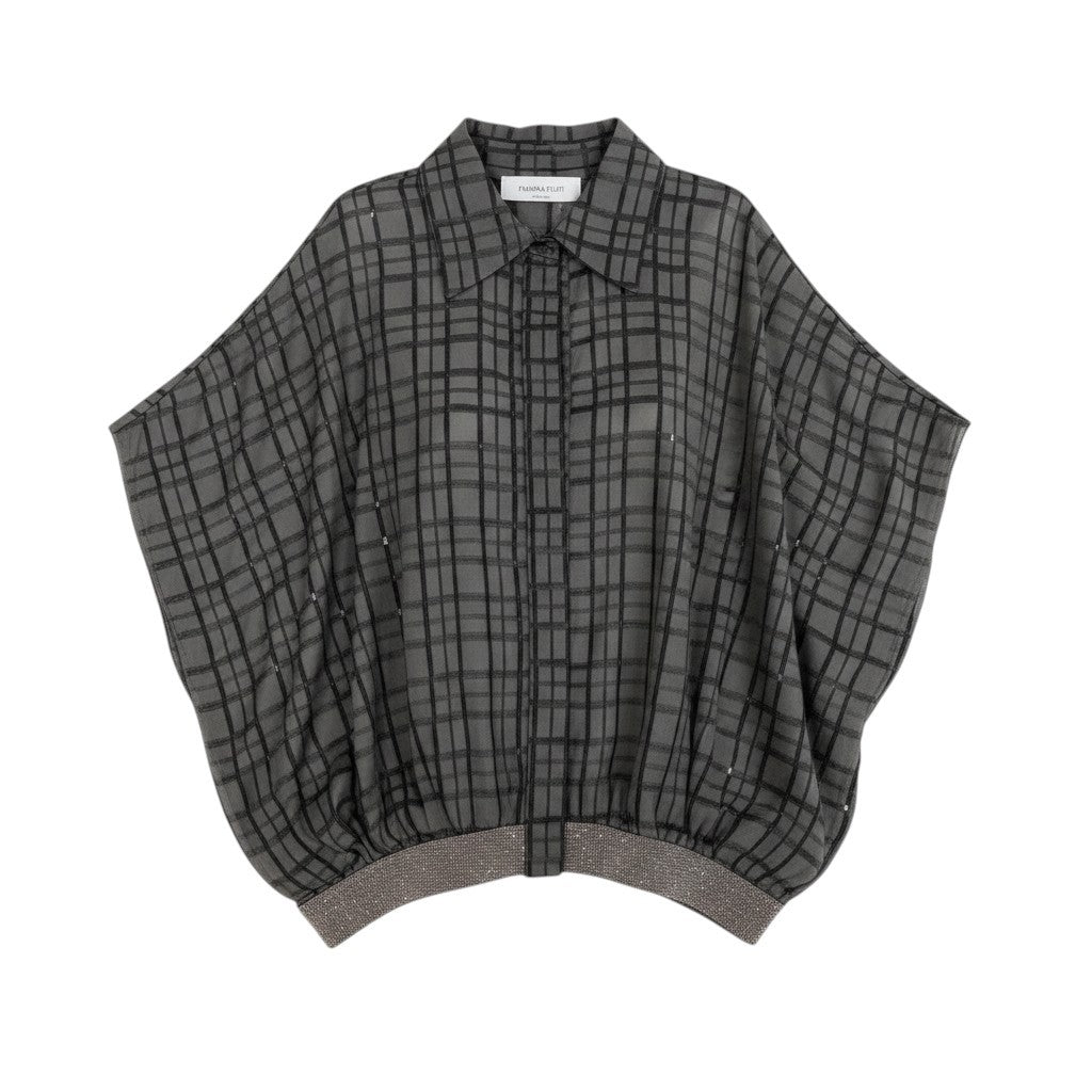 43i15 【極美品】FABIANA FILIPPI ファビアナフィリッピ 近年 シャツブルゾン シャツブラウス チェック柄 36サイズ グレー レディース 女性用u02t