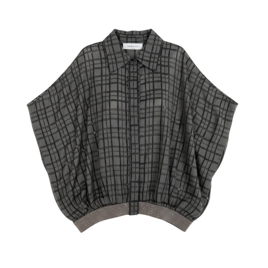 43i15 【極美品】FABIANA FILIPPI ファビアナフィリッピ 近年 シャツブルゾン シャツブラウス チェック柄 36サイズ グレー レディース 女性用u02t