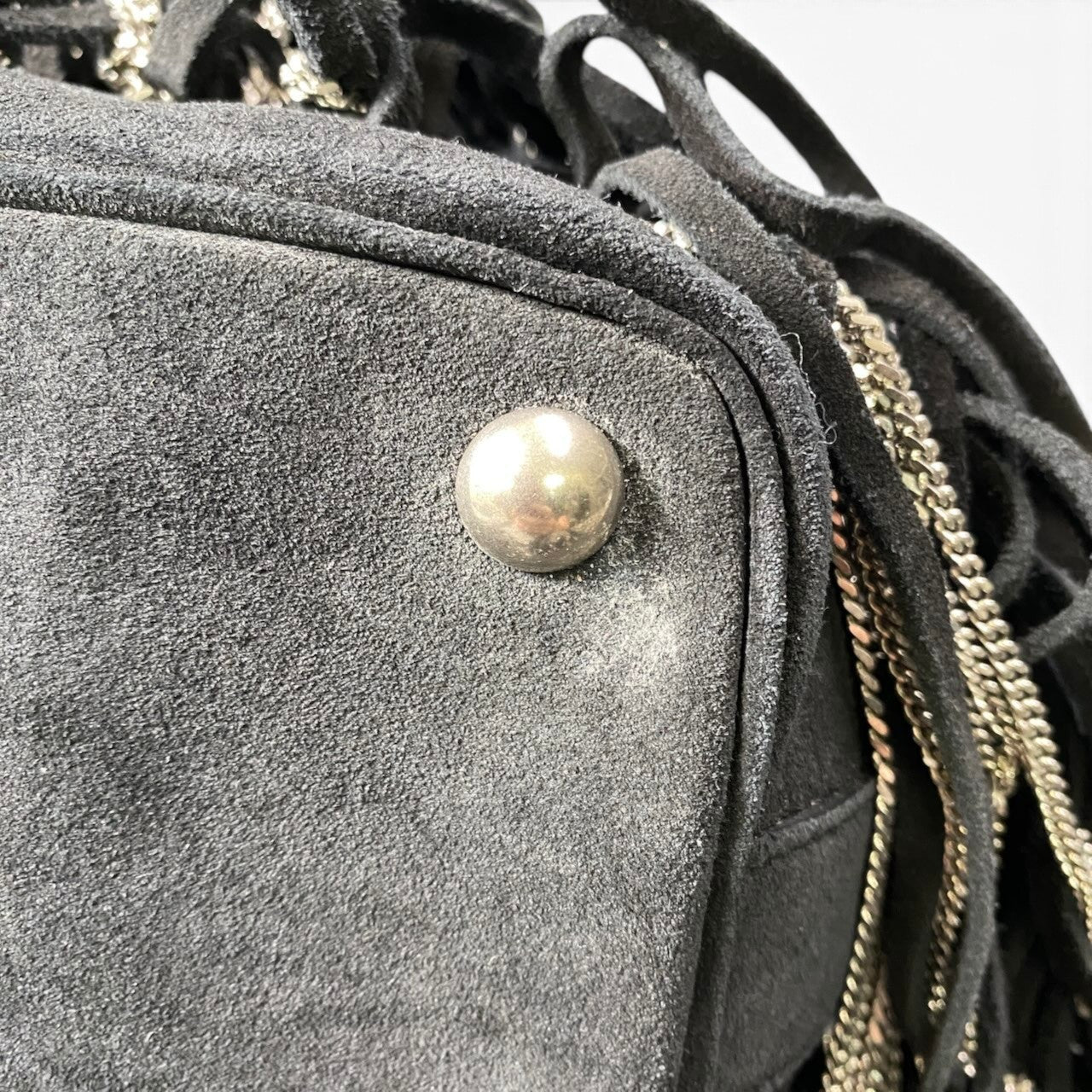 h21 SAINT LAURENT サンローラン フリンジ×チェーン バケットバッグ Fringe × Chain Bucket Shoulder Bag Black Leathert18r