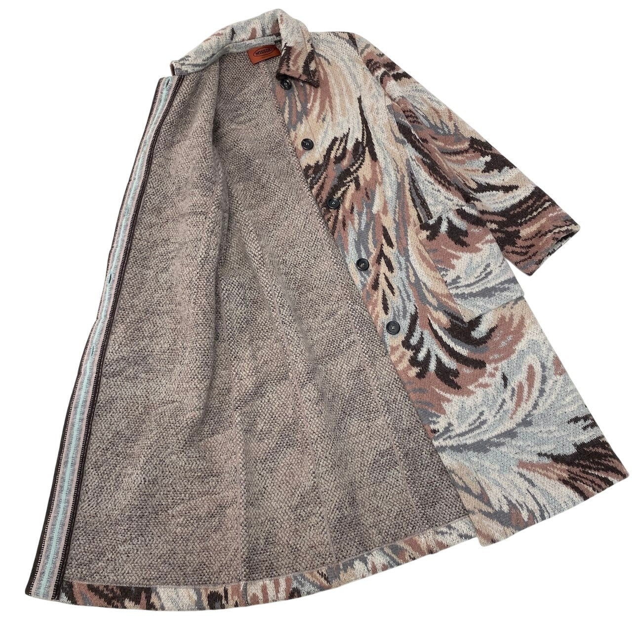 81g4 MISSONI ミッソーニ ステンカラーコート 総柄 ウールモヘヤ混 ロングコート サイズ46 マルチカラー レディースk02i