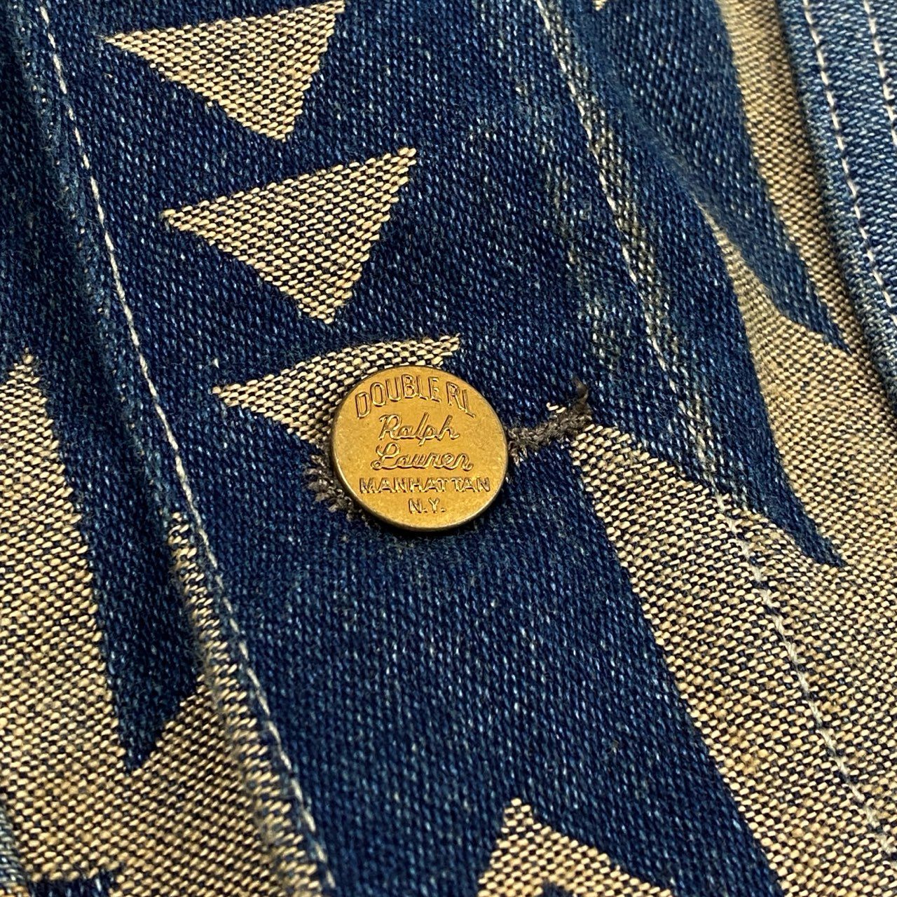 54L5 RRL ダブルアールエル ラルフローレン Valero Jacquard Trucker ネイティブ ジャガード ジャケット サイズL インディゴ メンズ 男性用 アウターk02i