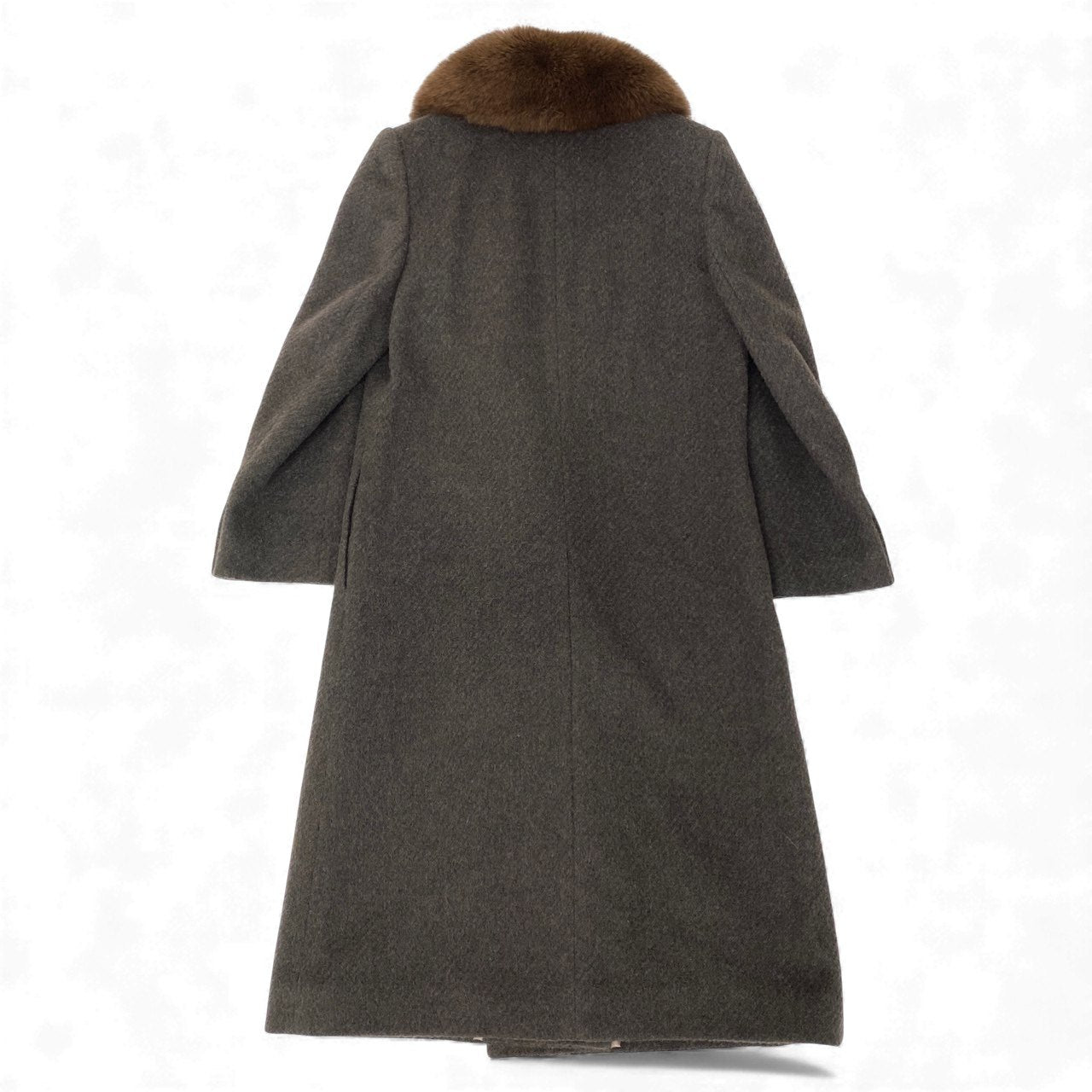 52L9 SANYO Carat サンヨー 染めブルーフォックスファー アルパカロングコート サイズ9号 ブラウン 画像参照 本毛皮 FOX FUR × ALPACAt18r