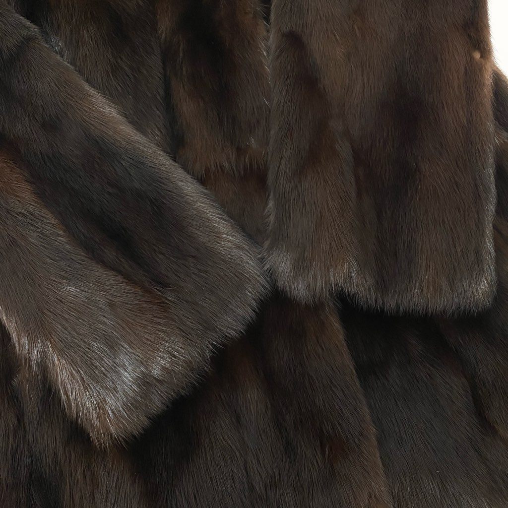 5L22 襟巻付き デミバフミンク ×フォックス ファーコート サイズF ブラウン 本毛皮 MINK FOX FUR ポケット有t18r