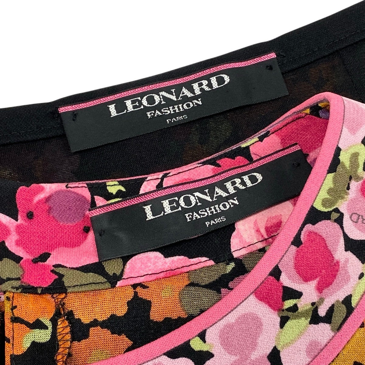 22f11 LEONARD FASHION レオナール セットアップスカート シアーカットソー フレアスカート 花柄プリント カンカン素材 サイズM/67 マルチカラー レディースu02t