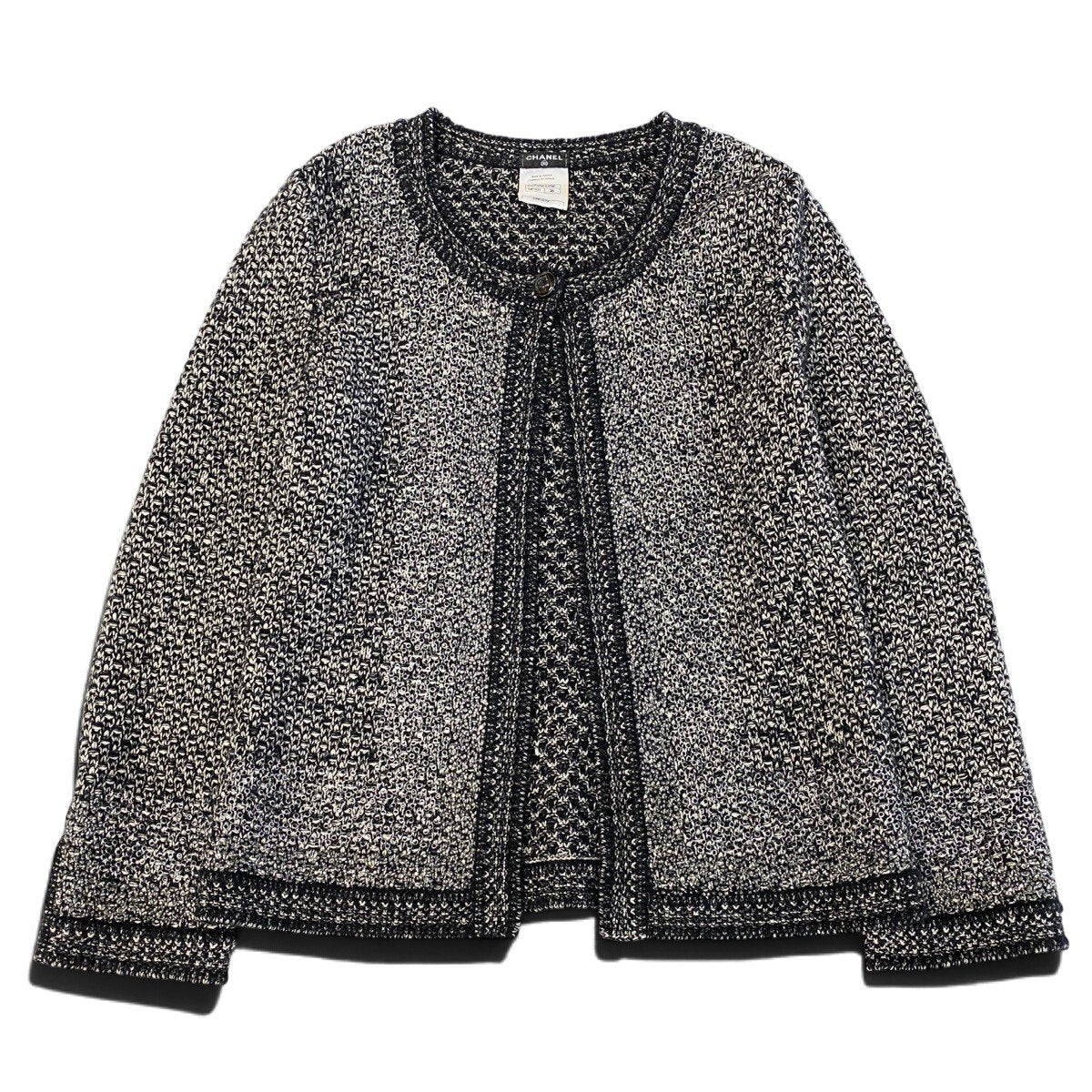 j26 CHANEL ノーカラーニットカーディガン ラインストーン ココマーク P42095 38サイズ ブラック系 レディース 女性用k02i