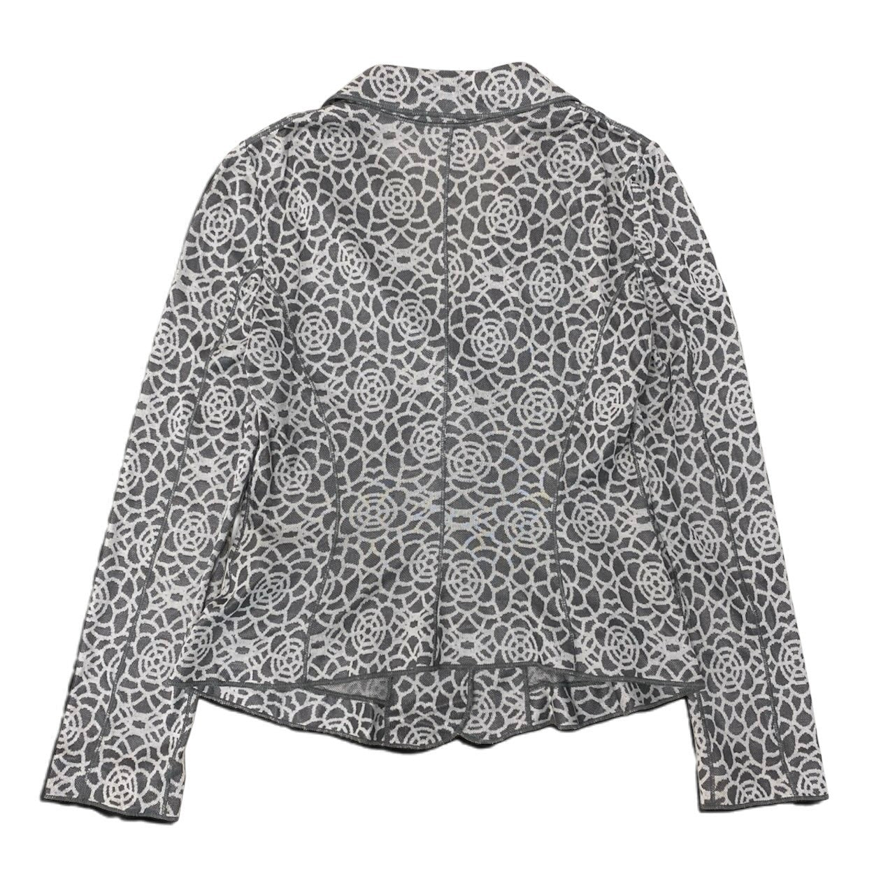55h9 ARMANI COLLEZIONI アルマーニコレツィオーネ ニットジャケット ロングスリーブ カーディガン 総柄 サイズ38 グレー レディースu02t