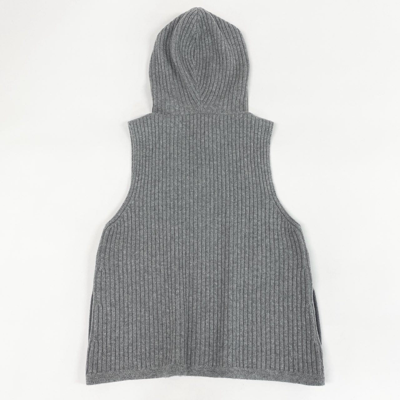 44c3 《美品》 FABIANA FILIPPI ファビアナ フィリッピ Ribbed Knit Hooded Vest カシミヤ混 リブニット フーディベスト XS グレー ヴァージンウール シルク メタルビーズ イタリア製