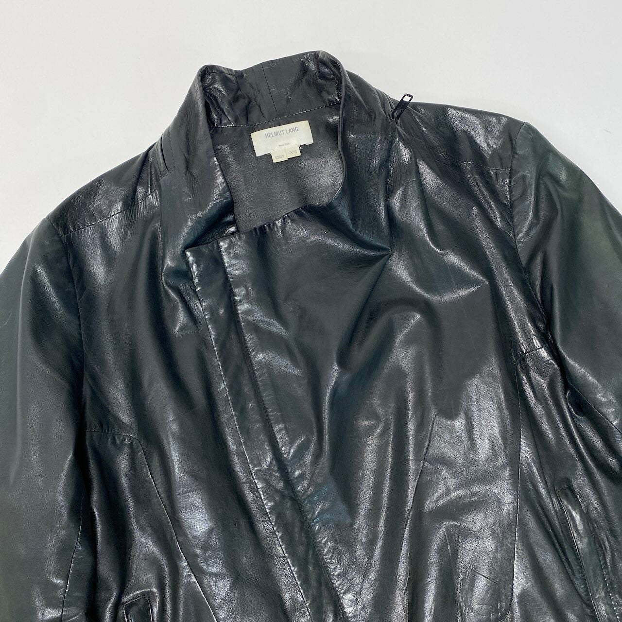 25e10 HELMUT LANG レザーラーダースジャケット ジップレザージャケット 17-9104001 XSサイズ ブラック 羊革 メンズ 男性用k02i