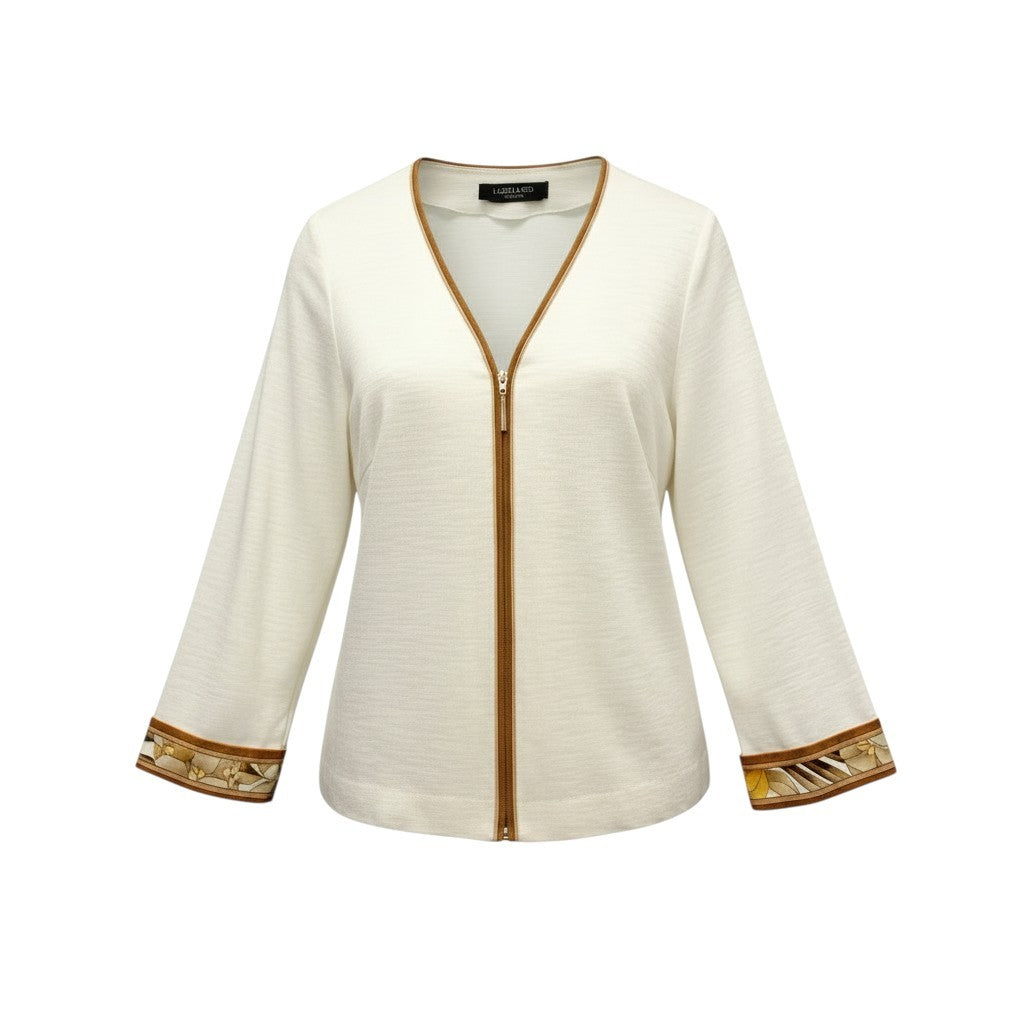 70b17 LEONARD FASHION レオナール  カーディガン シアー Vネック 薄手 LL アイボリー 麻100％ レディース 女性用u02t