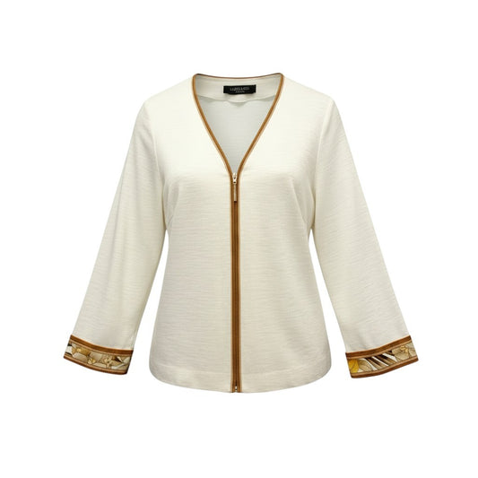 70b17 LEONARD FASHION レオナール  カーディガン シアー Vネック 薄手 LL アイボリー 麻100％ レディース 女性用u02t