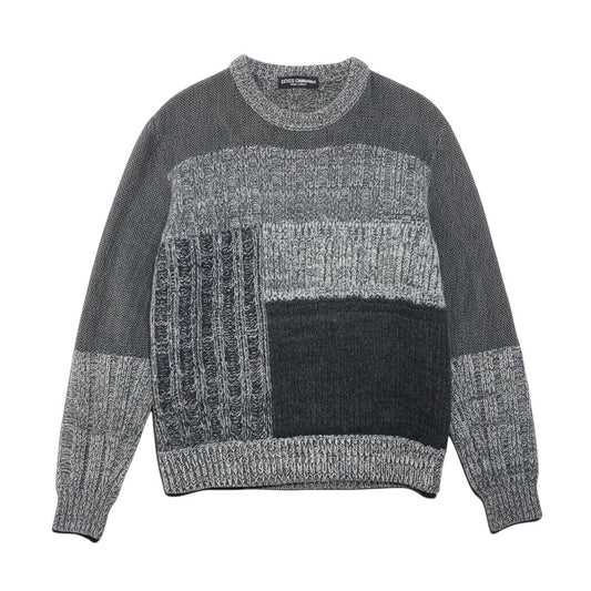15e11 【美品】DOLCE&GABBANA ドルチェアンドガッパーナ ロングスリーブニットセーター 切替デザイン ツイード イタリア製 44サイズ グレー メンズ 男性用u02t