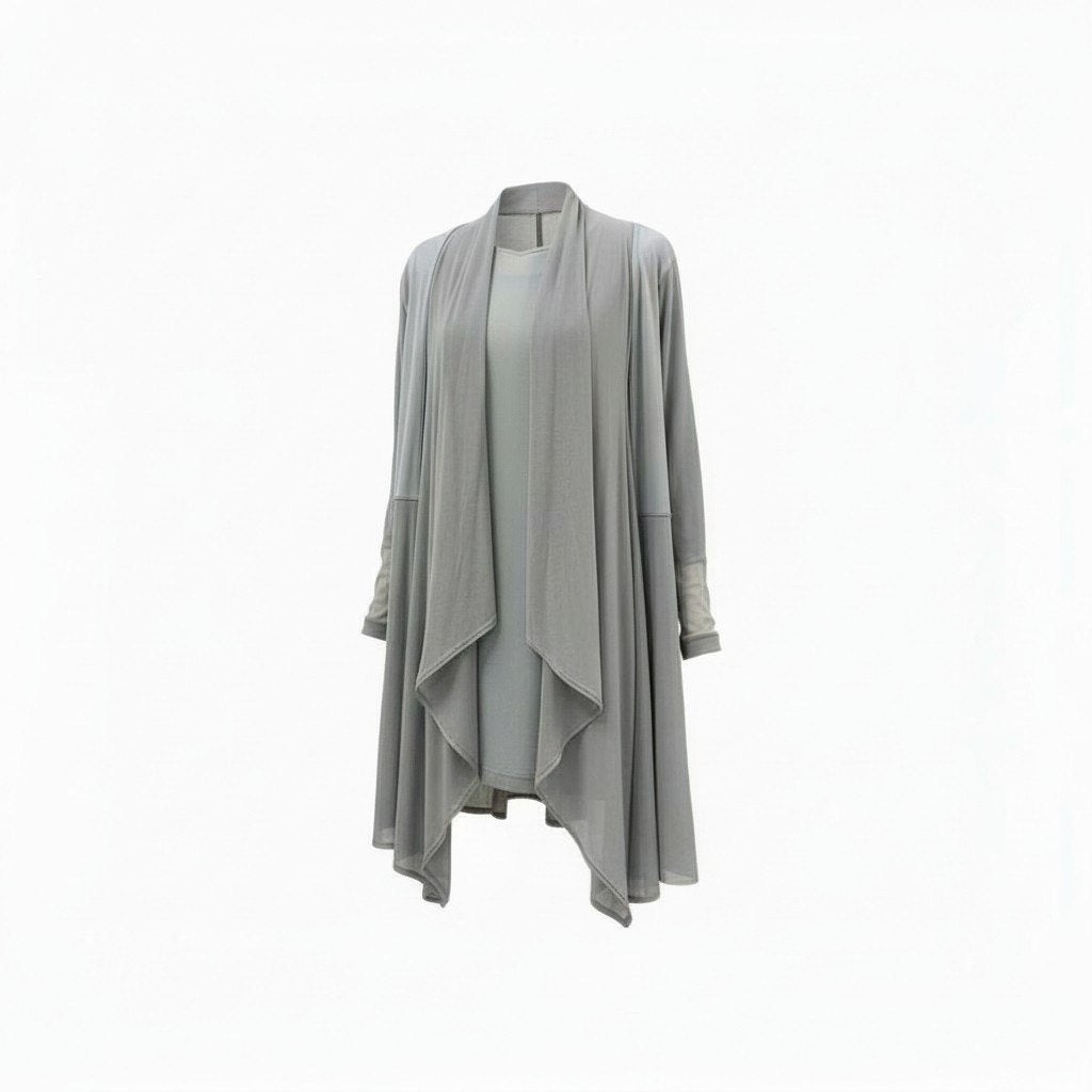 83Ⅼ2 TOKUKO 1er VOL トクコプルミエヴォル アンサンブル 7分袖ワンピース フリルスリーブ シアーカーディガン メッシュ 異素材切替 レディース 9 グレーu02t