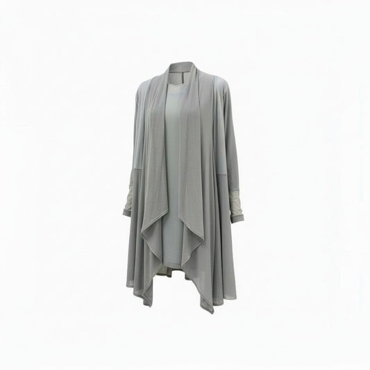 83Ⅼ2 TOKUKO 1er VOL トクコプルミエヴォル アンサンブル 7分袖ワンピース フリルスリーブ シアーカーディガン メッシュ 異素材切替 レディース 9 グレーu02t