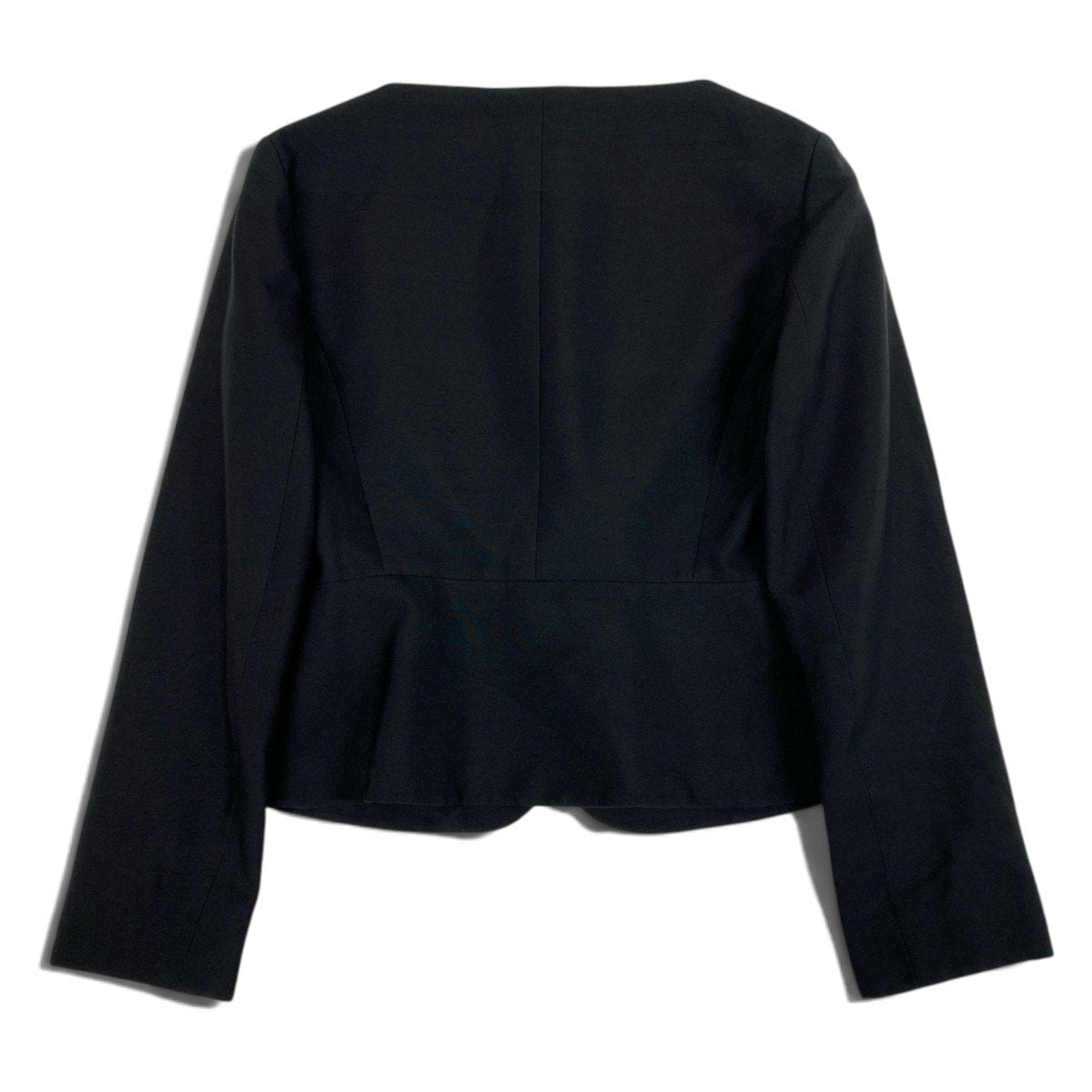 Ei7 YVES SAINT LAURENT イヴサンローラン ノーカラージャケット  フォーマル ブラック シルク100％ レディースo07t