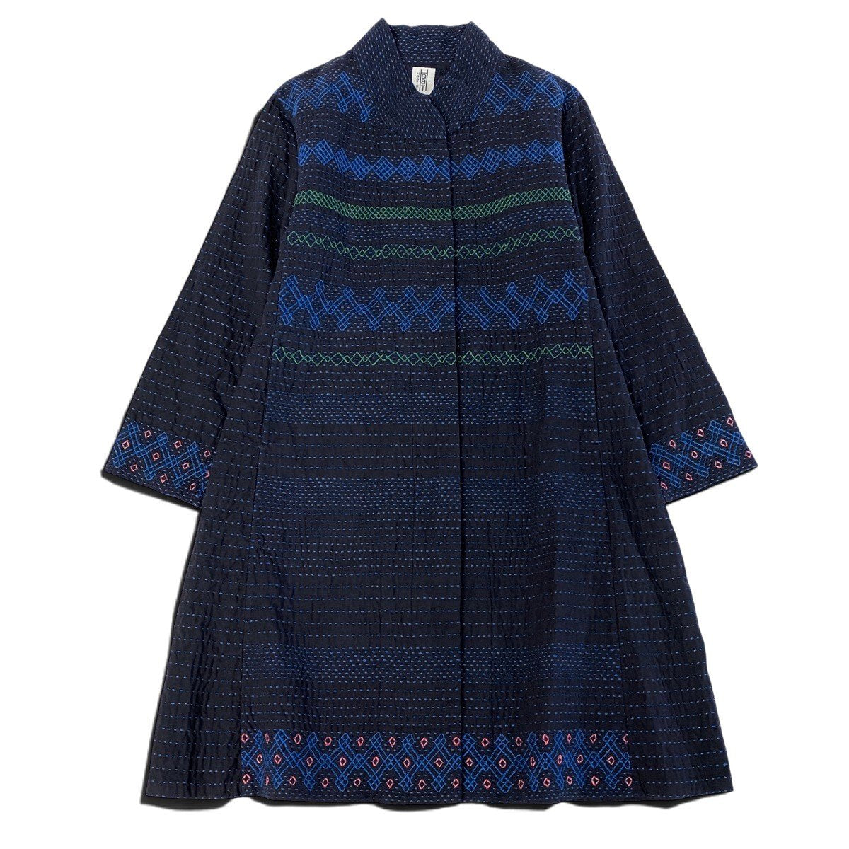 j16 ISSEY MIYAKE HaaT 刺繍コート 刺し子 ロングコート  HA04FA651 2サイズ ネイビー コットン100％ レディース 女性用u02t
