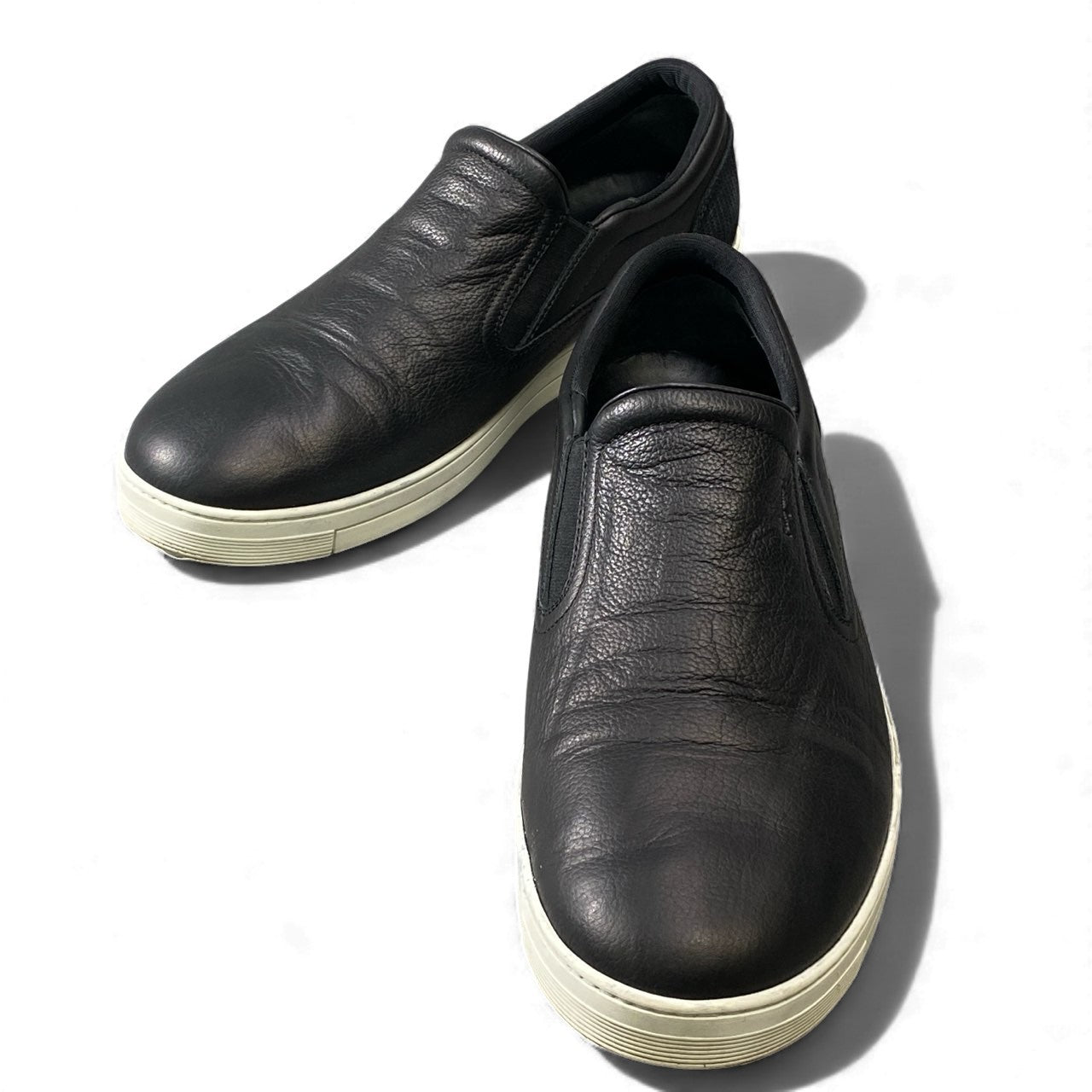 2L15 Salvatore Ferragamo サルヴァトーレフェラガモ 本革レザー スリッポン レザーシューズ スニーカー サイズ9EEE ブラック レザー メンズ 男性用 靴k02i