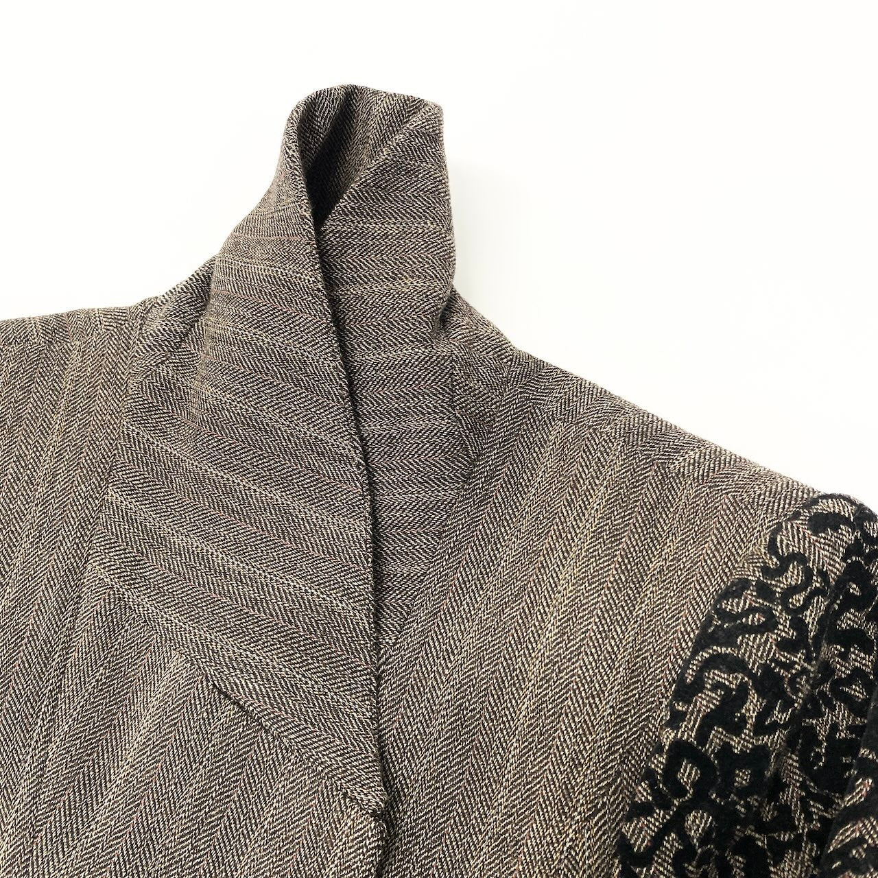 85d9 CHRISTIAN LACROIX クリスチャンラクロワ テーラードジャケット ロングジャケット ストライプ 裏地総柄 フランス製 サイズ42 ブラウン ウール100％ レディース 女性用o07t