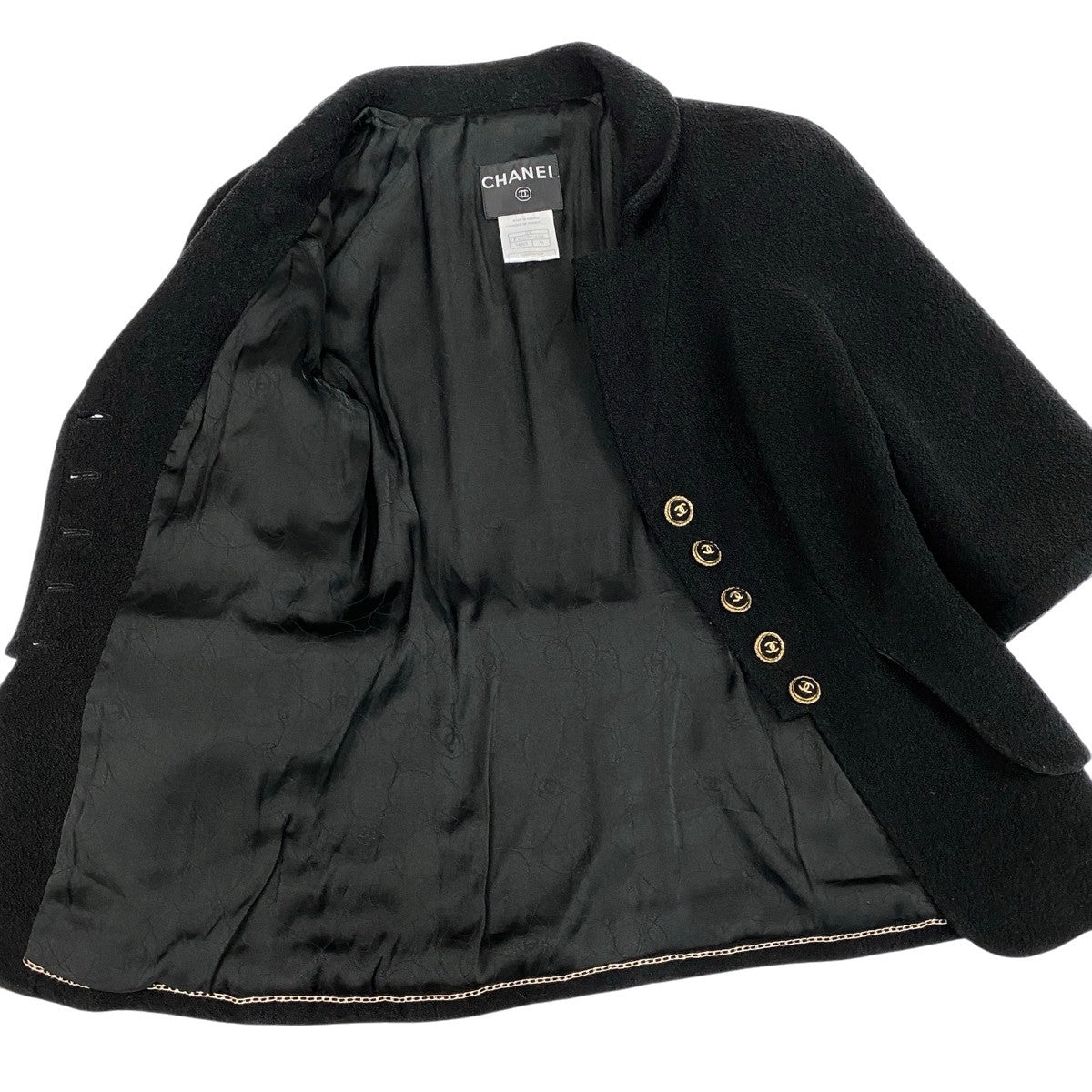 g13 【美品】CHANEL 2007年 クロップドツイードジャケット ココマーク P30567 38サイズ ブラック レディース 女性用k02i