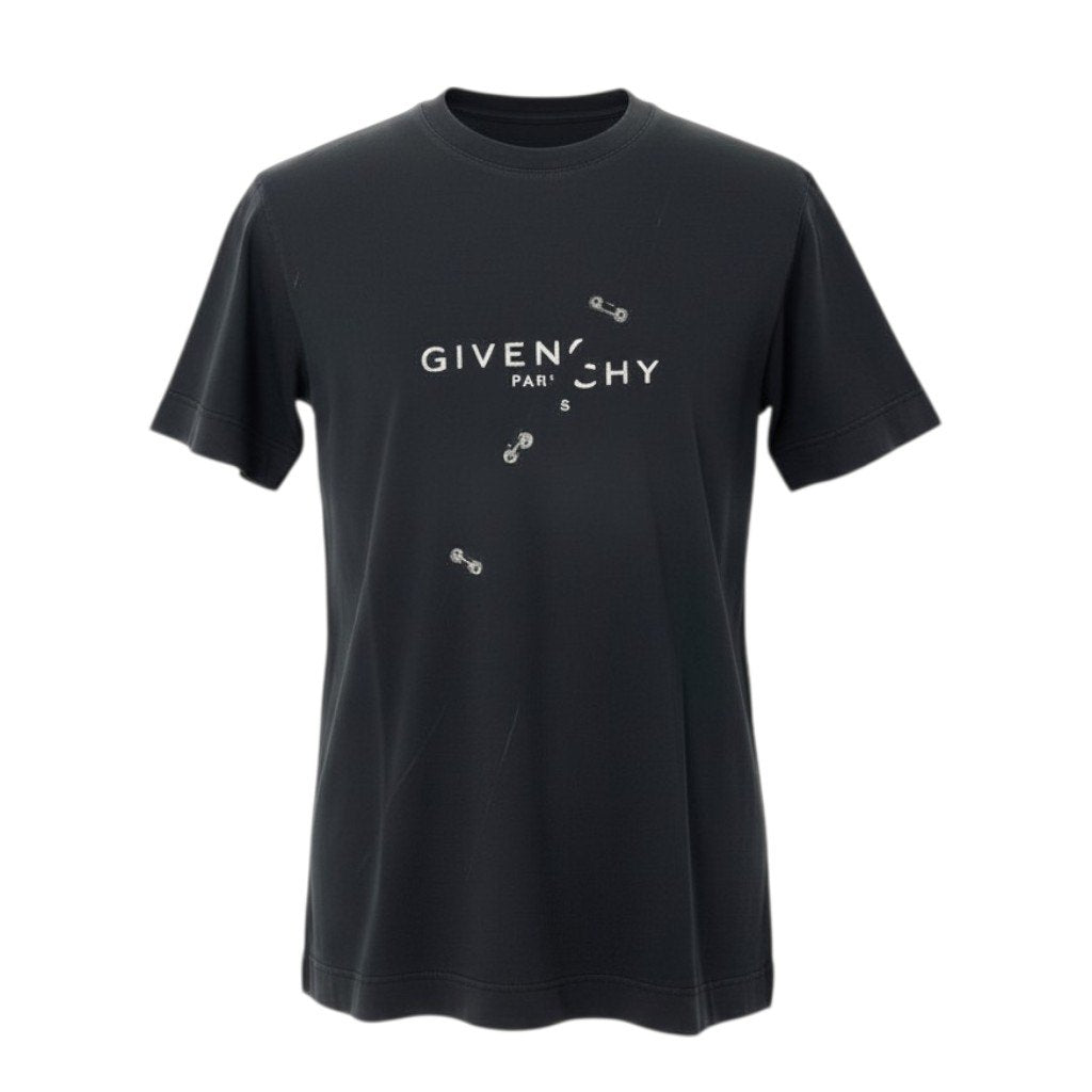 59c19 GIVENCHY ジバンシー 半袖コットンTシャツ ブランドロゴプリント トップス Sサイズ ブラック コットン100％ メンズ 男性用o07t