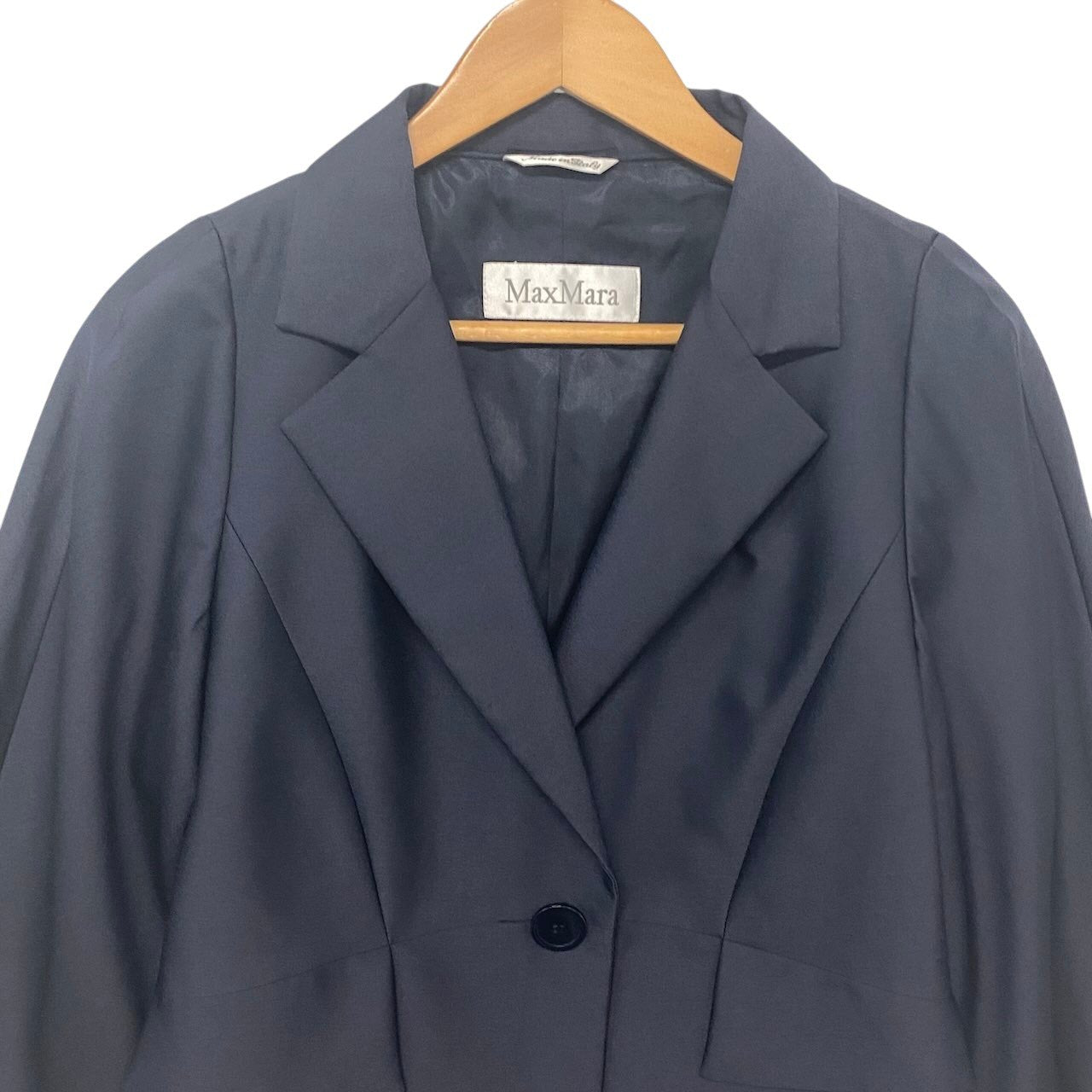 2h28 【美品】 MaxMara マックスマーラ テーラードジャケット アンコンジャケット 薄手 フォーマル サイズ42 ネイビー レディース 女性用u02t