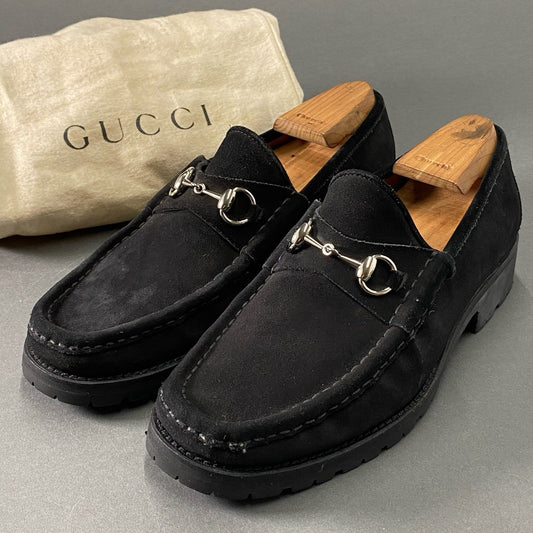 3d10 GUCCI グッチ ホースビットローファー 10 B ブラック スエードレザー シューズ イタリア製 革靴 スウェード イタリア製 メンズ 紳士靴