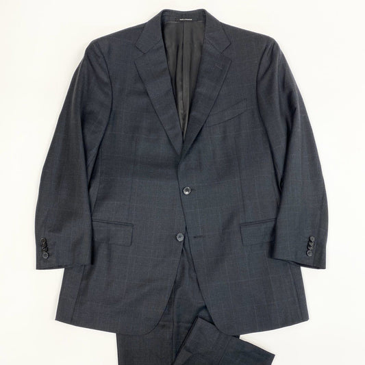 12i25 《美品》 Ermenegildo Zegna エルメネジルドゼニア TROFEO シングルスーツ セットアップ ビジネス 221224 サイズ52R グレー チェック ウール メンズ 大きいサイズu02t