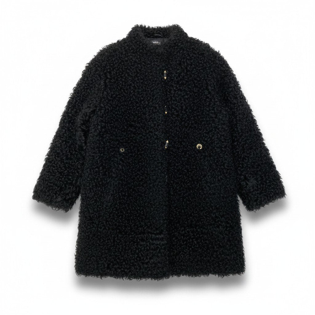 18c21 EMBA エンバ カルガンラム ロングファーコート サイズF ブラック 本毛皮 Real Fur Coat プードルファーt18r