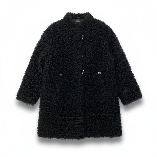 18c21 EMBA エンバ カルガンラム ロングファーコート サイズF ブラック 本毛皮 Real Fur Coat プードルファーt18r