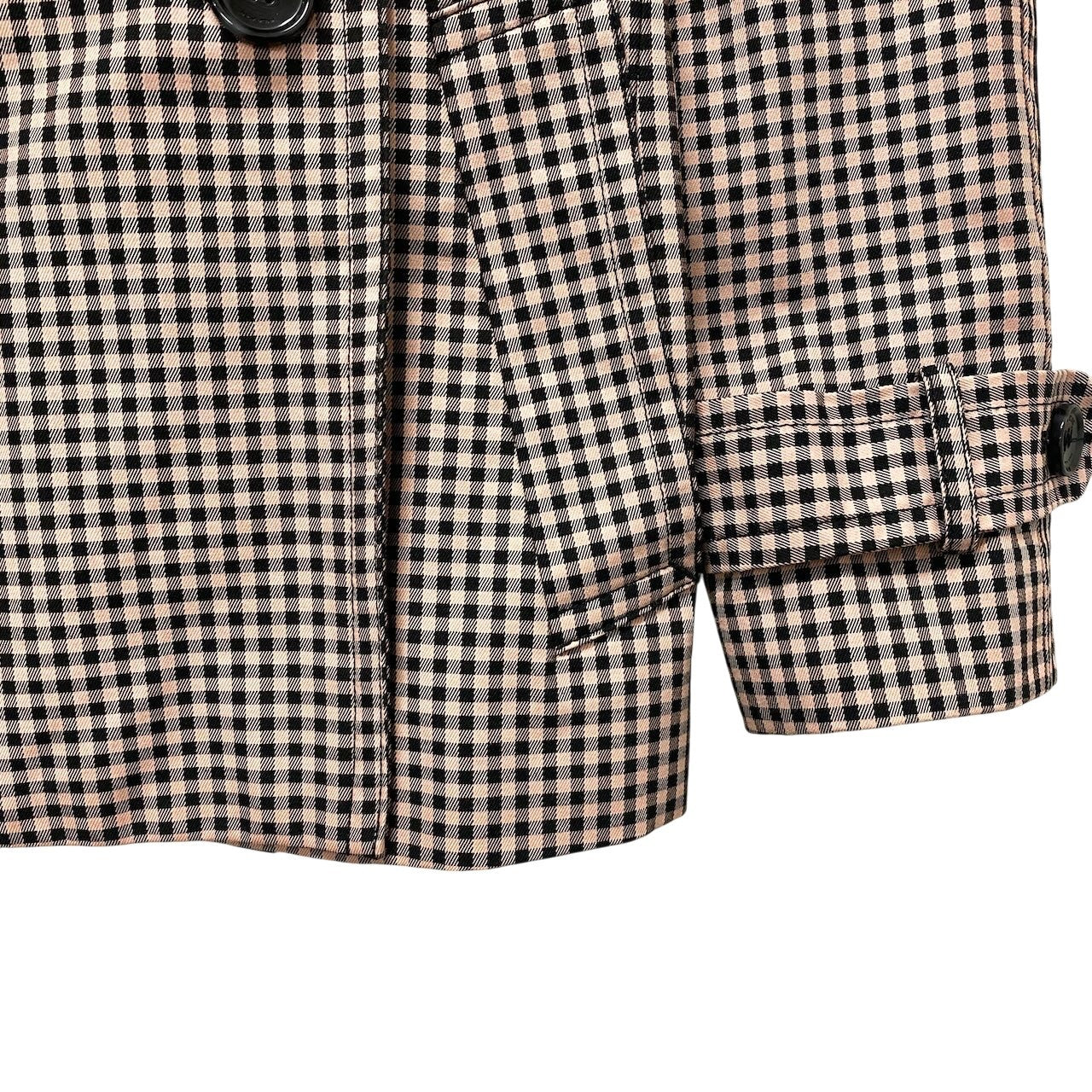 17f18【美品】 COACH コーチ トレンチコート ハーフコート ギンガムチェック 裏地シグネチャー サイズXS ブラック ピンク レディース 女性用u02t
