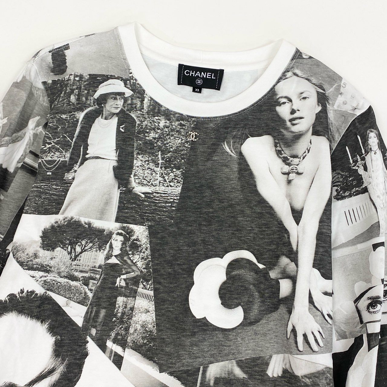 8i22 CHANEL シャネル 23ss ココマーク ラインストーン グラフィック ロングスリーブカットソー トップス P74802 XS ホワイト ブラック レディースk02i