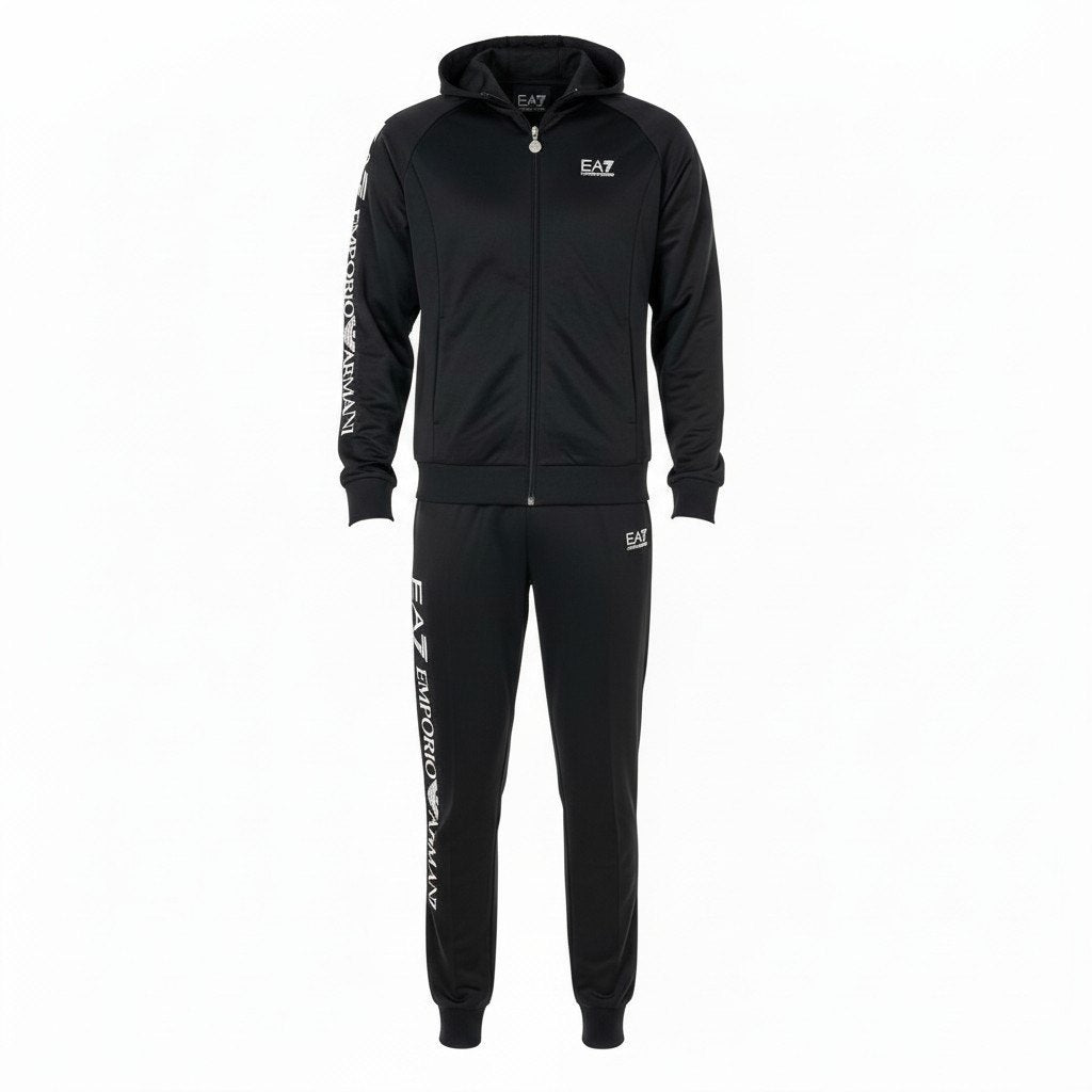 3d15 EMPORIO ARMANI  エンポリオアルマーニ EA7 セットアップ ジャージ ロゴパーカー ロングパンツ サイズS ブラック メンズ 紳士服o07t