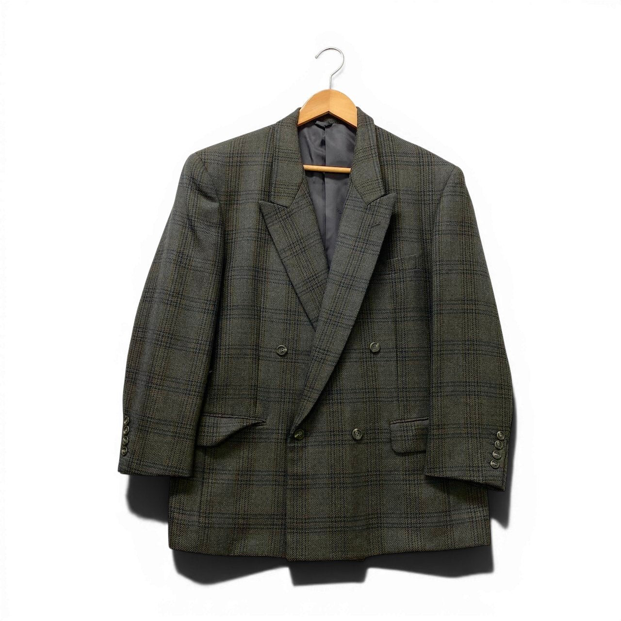 85g5 Christian Dior クリスチャンディオール テーラードジャケット ブレザー チェック柄 裏地CD柄 AB-5 Mサイズ グリーン ウール メンズo07t