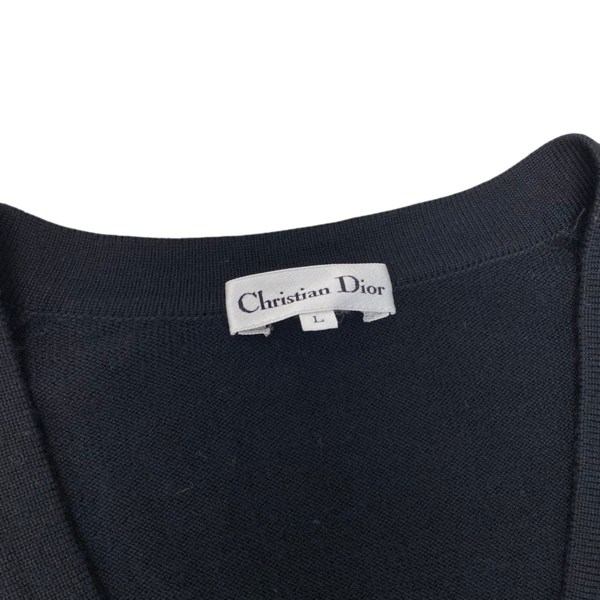 89i15 Christian Dior クリスチャンディオール ロングスリーブ ニットカーディガン チュニック丈 ロゴボタン サイズL ブラック ウール100％ レディースo07t