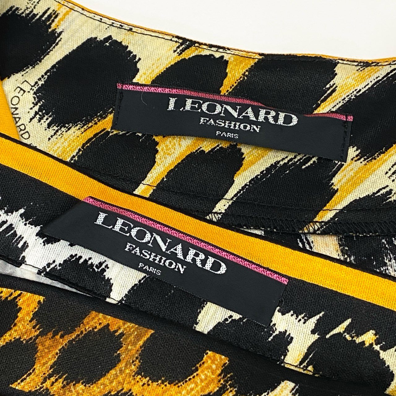 3k19《美品》 LEONARD FASHION レオナール セットアップスカート ノーカラージャケット タイトスカート アニマル柄 総柄 レディース 女性用 Ｍ マルチカラー コットン100％u02t