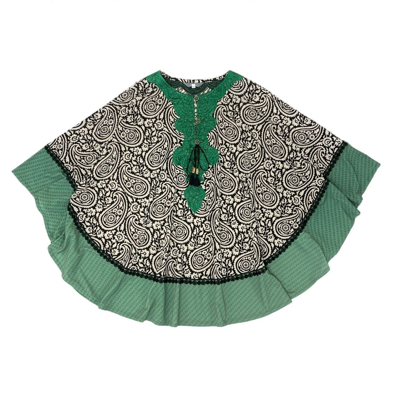 44k28 TOKUKO 1er VOL トクコプルミエヴォル ポンチョ 伸縮ストレッチ ペイズリー柄 総柄 フロント刺繍 レース装飾 レディース トップス 9 マルチカラーu02t