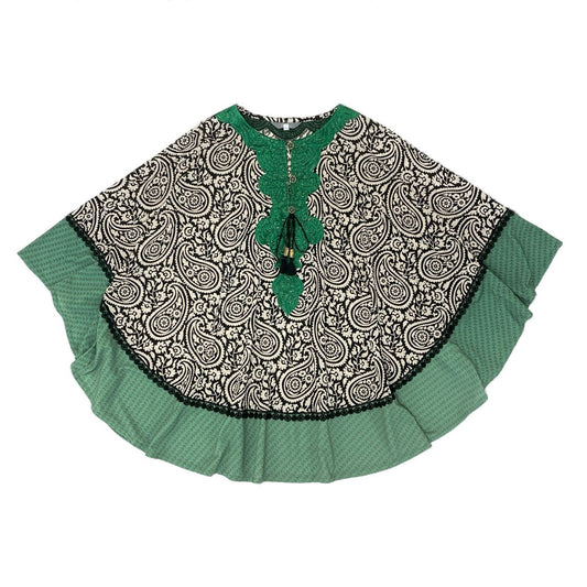 44k28 TOKUKO 1er VOL トクコプルミエヴォル ポンチョ 伸縮ストレッチ ペイズリー柄 総柄 フロント刺繍 レース装飾 レディース トップス 9 マルチカラーu02t