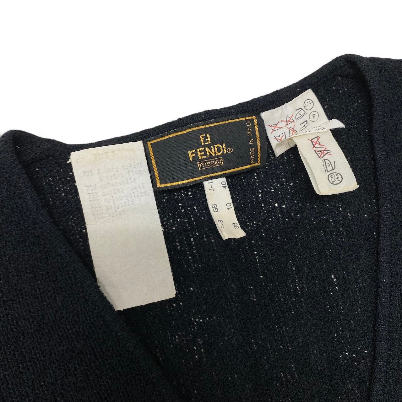 11e29 FENDI フェンディ 切替ニット ロングワンピース Vネック シアースリーブ サイズ40 ブラック レディース 女性服o07t