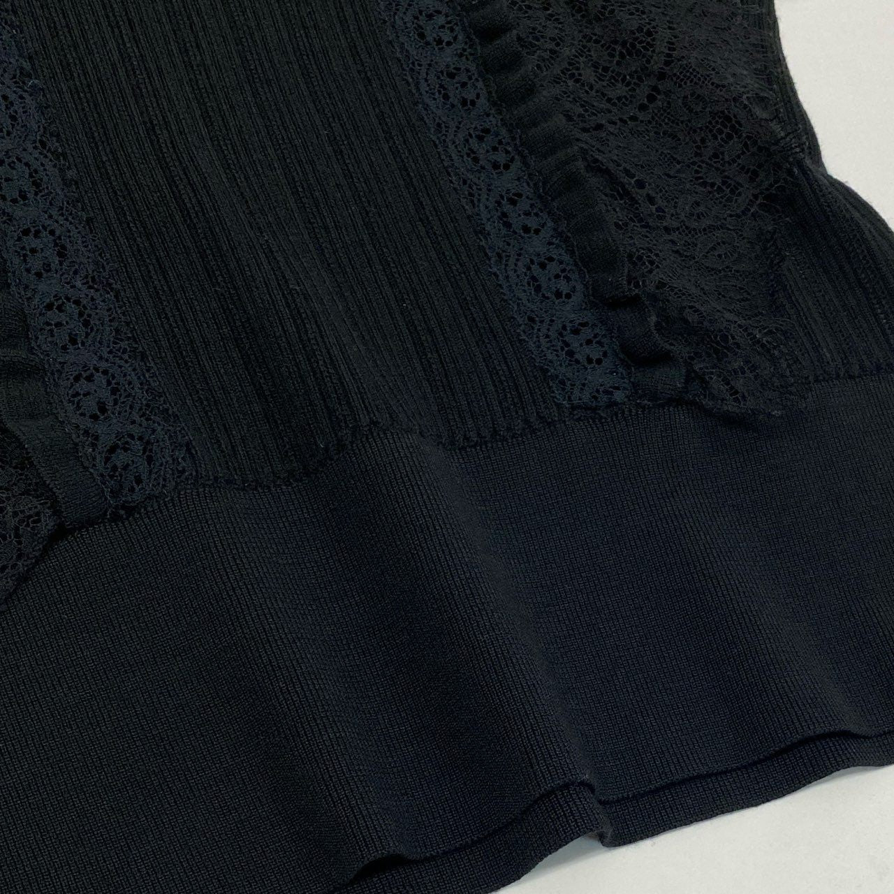 59b22 VALENTINO ヴァレンティノ ノースリーブ ニットカットソー リブニット レース装飾 レディース 女性服 イタリア製 M ブラック ウール100％u02t