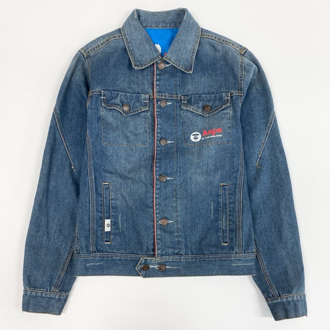 9j6 AAPE BY A BATHING APE エーエイプ バイ アベイシングエイプ ロゴプリント デニムジャケット  ATE2214 Mサイズ インディゴ コットン メンズo07t