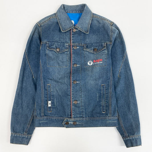 9j6 AAPE BY A BATHING APE エーエイプ バイ アベイシングエイプ ロゴプリント デニムジャケット  ATE2214 Mサイズ インディゴ コットン メンズo07t