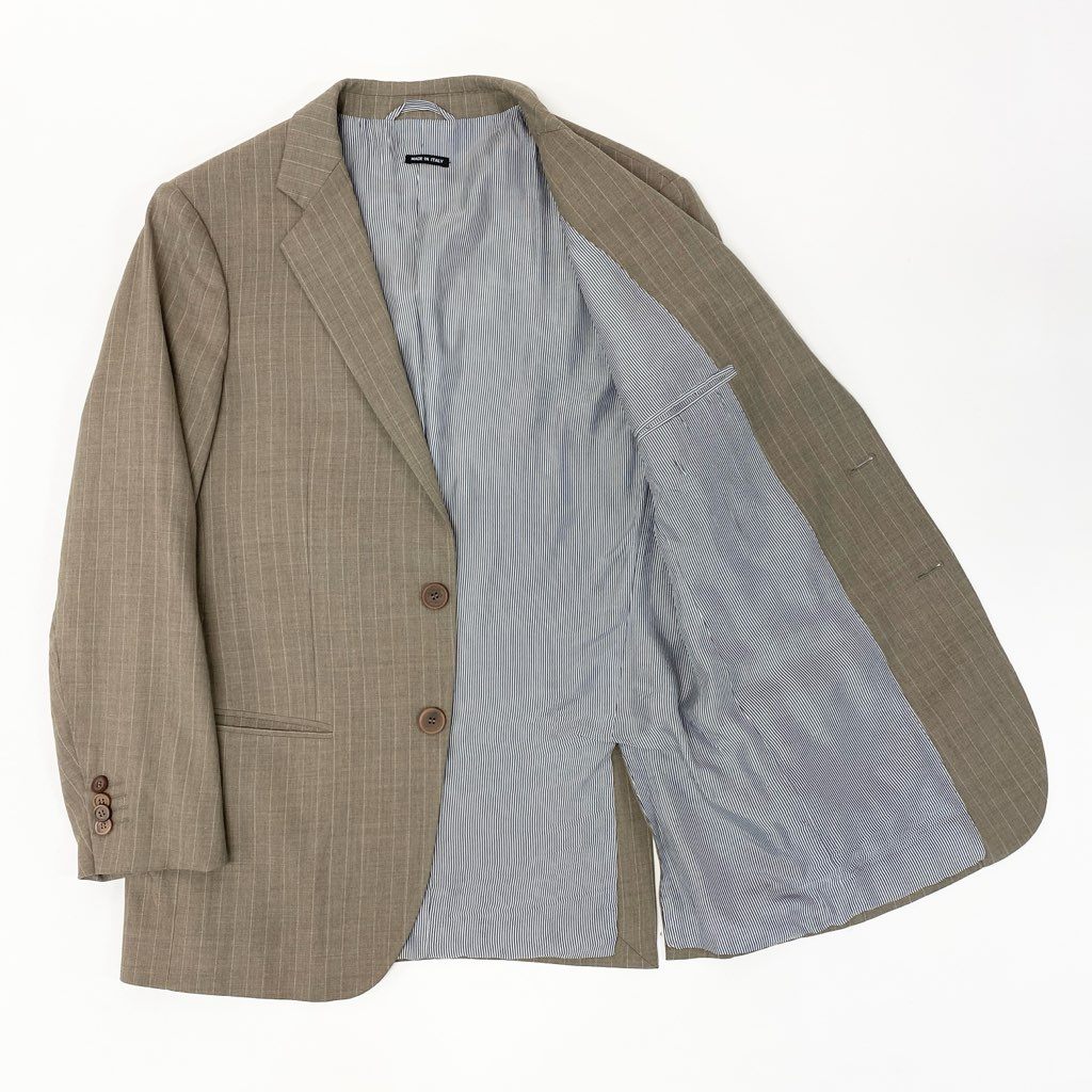 54l28 GIORGIO ARMANI ジョルジオアルマーニ スーツセットアップ テーラードジャケット スラックスパンツ ストライプ イタリア製 50サイズ ベージュ メンズ 男性用o07t