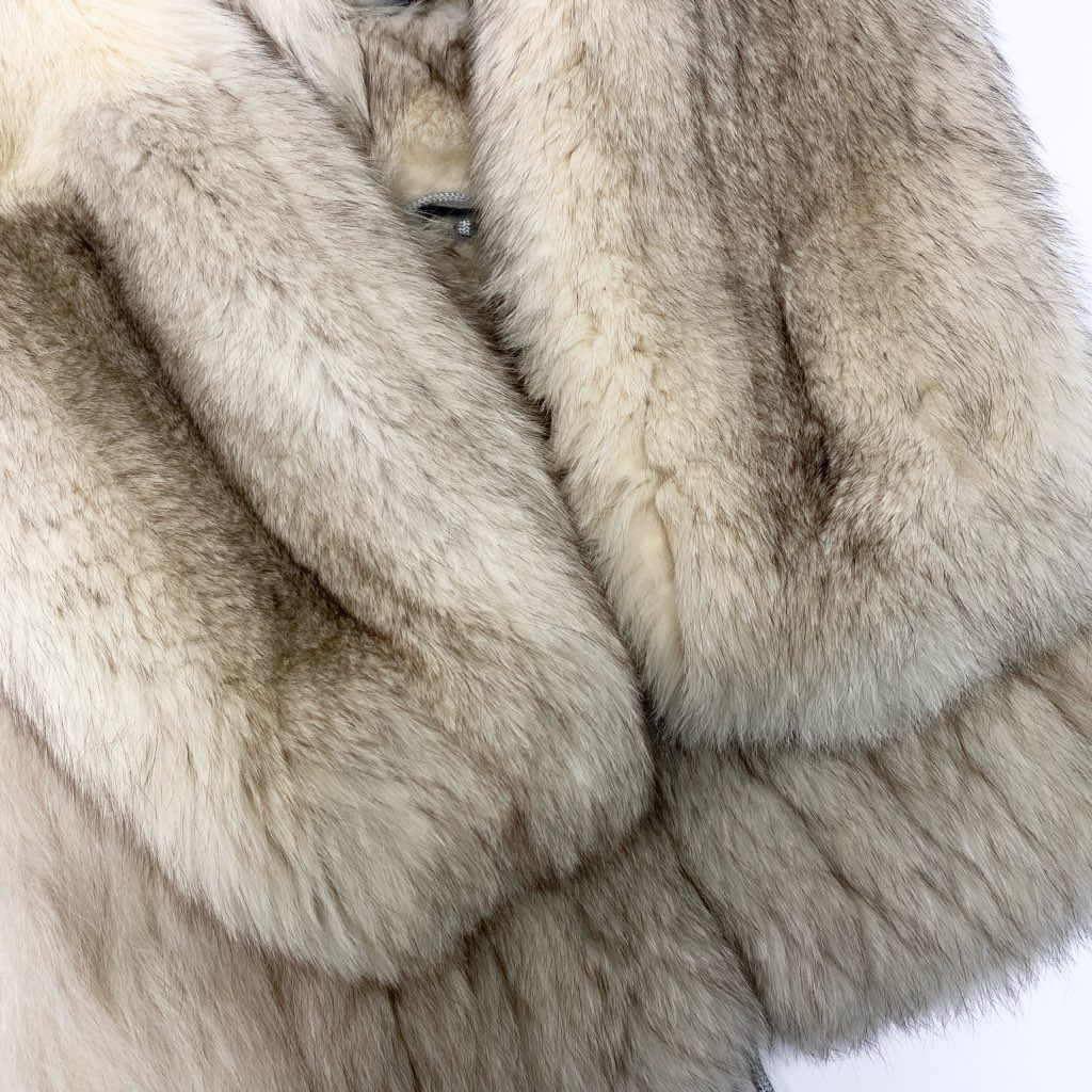 1l27 ブルーフォックス 極厚 コート サイズF ホワイト 本毛皮 FOX FUR リアルファー ポケット有t18r