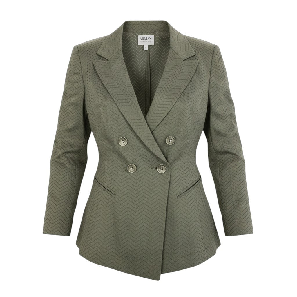63j5 ARMANI COLLEZIONI アルマーニコレッツィオーニ ダブル ジャケット ブレザー 変形 大きいサイズ IT44 44 グリーン リネン コットン レディースo07t