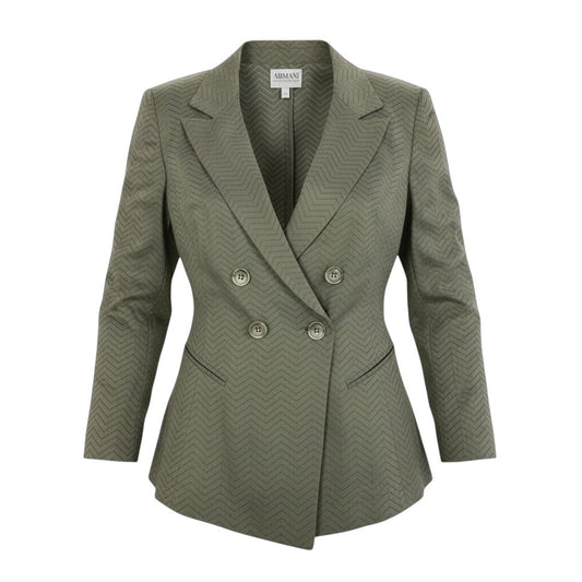 63j5 ARMANI COLLEZIONI アルマーニコレッツィオーニ ダブル ジャケット ブレザー 変形 大きいサイズ IT44 44 グリーン リネン コットン レディースo07t